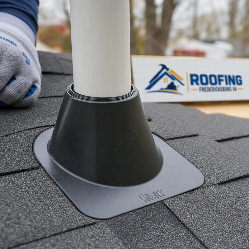 New pipe boot flashing with clean shingle cuts and a properly sealed flange without excessive exposed sealant