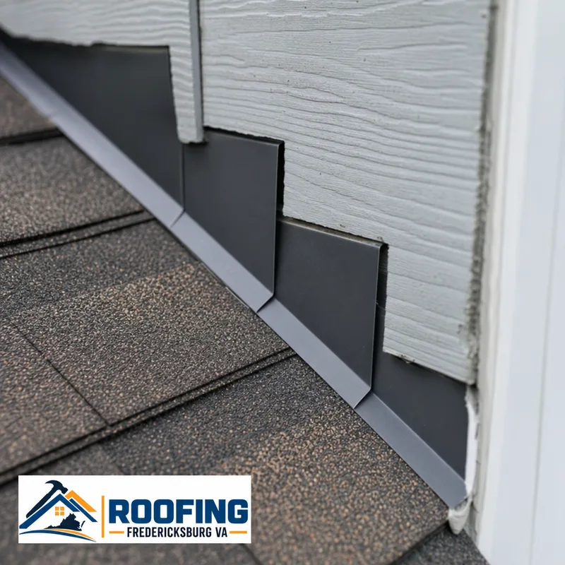 Proper step flashing and siding trim interface at a roof-to-wall area with clean water-shedding overlaps