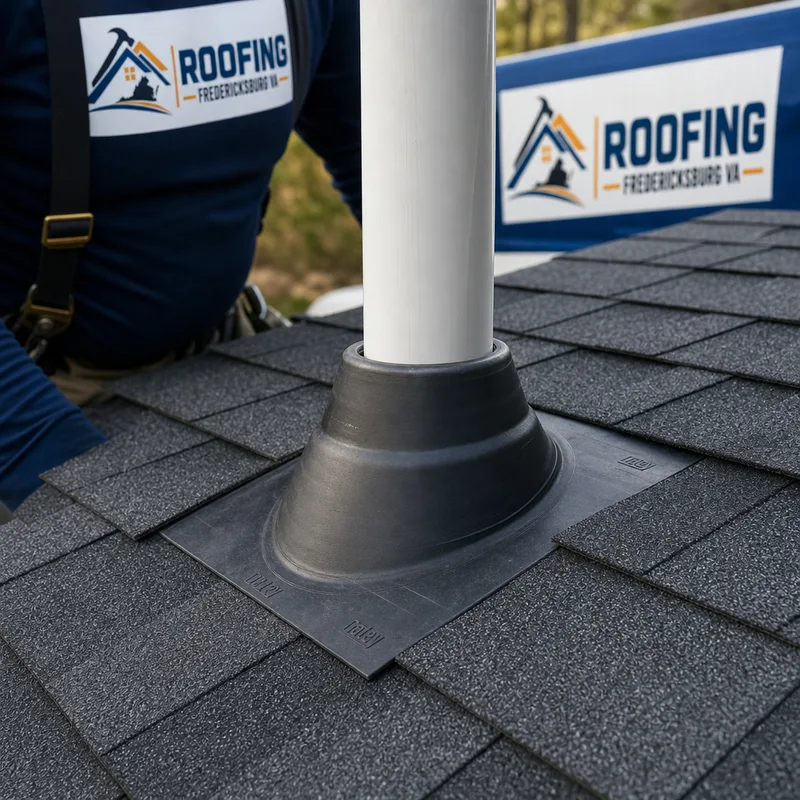 Properly flashed plumbing vent with a new boot integrated beneath surrounding shingles